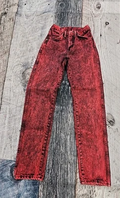 Vintage 80s Wrangler Red Acid Wash High Rise Jean Rock Glam Western Punk Size 1 - Image 1 of 4