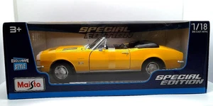 Maisto 1:18 1967 Chevy Camaro SS 396 Convertible Yellow Diecast Car Model - Picture 1 of 8