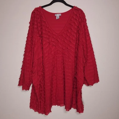 Catherines Maggie Barnes Tunic Top Womens 4X Red Ruffle Sparkle V-Neck Holiday - Image 1 of 4