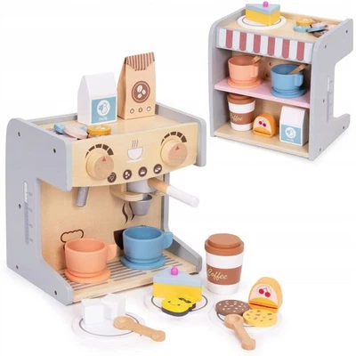 BEMI KINDER KAFFEEMASCHINE HOLZ 2in1 SHOP BARISTA SET 26 EL.