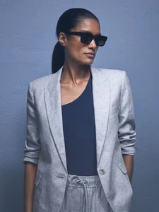 REISS Willow Linen-Blend Single-Breasted Blazer Jacket in Blue UK Size 10 - Picture 1 of 7