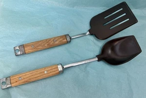 Vintage Foley Nylon Spatula & Basting Spoon Wood Handle Ekco-like Set Unmarked - Picture 1 of 13