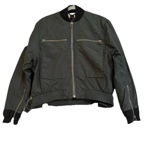 H&M Studio A/W 2014 Jacket Size 4 AU Black Green Long Sleeve Lined Zip Pocket - Picture 1 of 20
