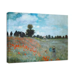 Canvas Wall Art Print Monet Painting Repro Picture Home Room Decor Poppy Field - Picture 1 of 9