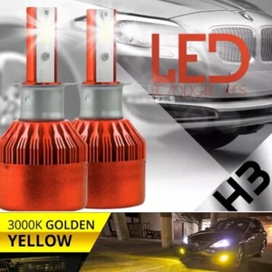 Bright YELLOW H3 LED BULBS Headlight Fog Lights 3000k hid 3k Conversion Kit OPT7 - Picture 1 of 5