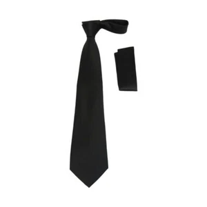 Men's Satin Silky Tie Hankie Set J.Valintin Private Collection R63 Black Solid - Picture 1 of 6