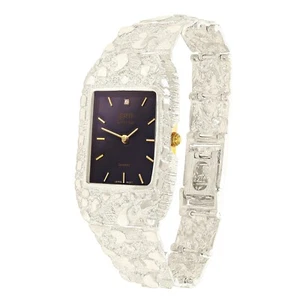 925 Sterling Silver Nugget Link Bracelet Geneve with Diamond Watch 8.5-9" 53gram - Picture 1 of 4