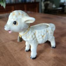 Vintage Little Ceramic Lamb Planter w/ Bell Mid Century Nursery Decor Germany