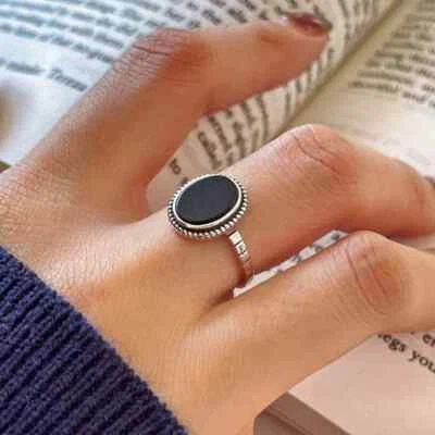 Buona Aspetto Onice Nera Gemma 925 Argento Sterling Mano Anello Tutti Taglia - Immagine 1 di 4