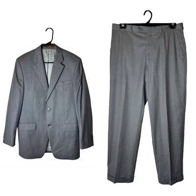 Michael Michael Kors Suit Men 38 Regular Gray Striped Wool Single Breasted - Image 1 of 4