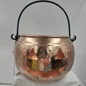 Large Hammered Copper Pumpkin Jack O Lantern Halloween Decor Moonlight Manor - Picture 1 of 3