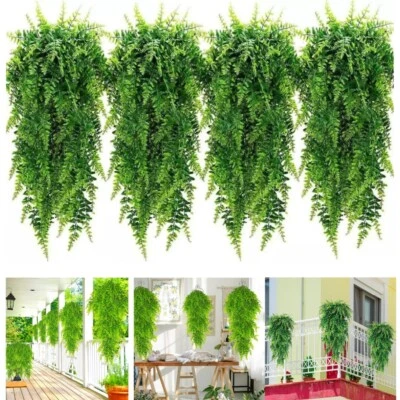 4Pcs Artificial Boston Fern Plant Fake Hanging Trailing Foliage Vine Home Decor - Image 1 of 4