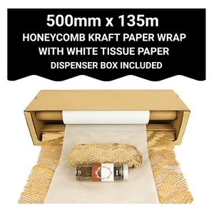 Honeycomb Kraft Paper Wrap in Box with White Tissue Paper Packaging 500mm x 135m - Picture 1 of 1