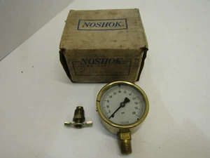 NIB OLD NOSHOK PRESSURE GAUGE BRASS CAGE 25-300 0-60 PSI - Picture 1 of 4
