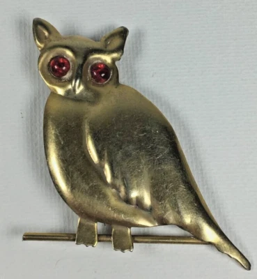 Vintage 2 in Owl Gold Tone Red Eyes Pin Bohemian Women's Brooch - Image 1 of 4