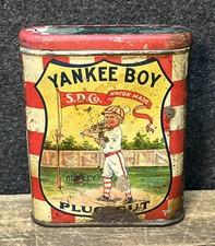 Antique Vtg 1910 Yankee Boy Cut Plug Tobacco Vertical Pocket Tin Baseball Theme
