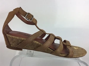 Womens size 7.5 M Lucky Brand Brown sandal wedge low heels ankle strap shoes S23 - Picture 1 of 12