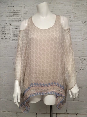 Angela Made In Italy Women's Size S Bat-wing Sleeves Cold Shoulder Silk Blouse - Image 1 of 4