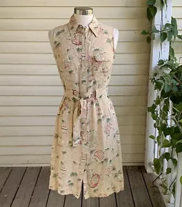 Vintage April Cornell ärmelloses Shirtkleid XS Pfirsich Garten Laternenmuster Viskose - Bild 1 von 8