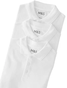 PAQUETE DE 3 CAMISETAS POLO ESCOLARES PARA NIÑOS M&S BLANCO ALGODÓN 9-16 AÑOS NUEVAS - Imagen 1 de 1