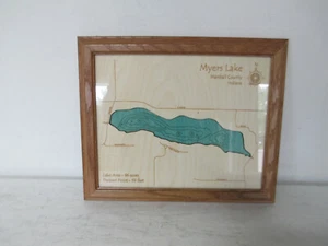 Meyers Lake, Plymouth, Indiana 3D Wood Carved Topographic Depth Chart / Map 8X10 - Picture 1 of 4
