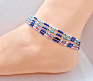 CZECH PRECIOSA SEED BEAD ANKLE BRACELET ANKLET 9" + EXT - 4 COLOURS AVAILABLE - Picture 1 of 6