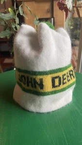 Rare Vintage 1970s Knit Beanie JOHN DEERE Farm Tractor Stocking Cap Pom Pom Hat - Picture 1 of 3