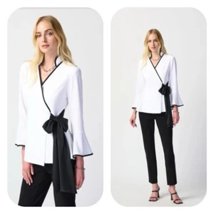 Joseph Ribkoff Black & White Color Block Fit & Flare Wrap Jacket Size 8 NWT - Picture 1 of 12