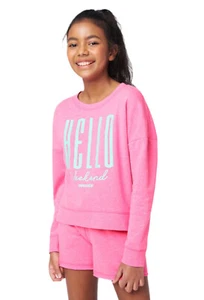 Justice Girls Sweatshirt Pink 7/8 Pullover Long Sleeves Weekend Graphic Logo - Picture 1 of 12