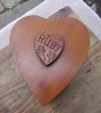 Antique Primitive Folk Art Box Heart Shape "Ruby Rose" East Tenn Appalachian NR