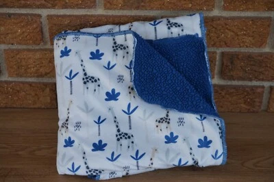 BABY Blanket MANHATTAN Kids LLC GIRAFFE Safari Tree Bush White Gray BLUE Sherpa - Изображение 1 из 4