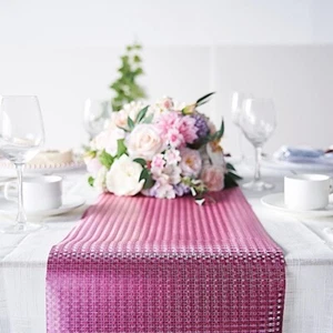 ROSE GOLD 12x108" Glitter Paper Disposable Table Runner CIRCLE DESIGN Supplies - Picture 1 of 8