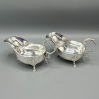 Pair Antique English Silver Plated Sauce Boats Jugs Footed Art Deco 1920s EPNS