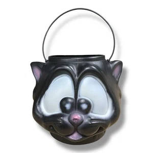 Molde soplado plástico truco o trato vintage Halloween gato negro cubo/cubo de dulces - Imagen 1 de 5
