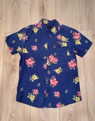 Matrix Men’s Medium Floral Button Up Shirt Short Sleeve Blue With Floral Print - Image 1 of 4