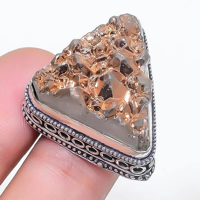 Golden Titanium Druzy Gemstone Ring Handmade Antique Vintage Jewelry 6" VR 1353 - Image 1 of 4