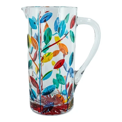 Murano Glass Water Jug Pitcher Multi Coloured Red Floral Flower Venice - Image 1 of 3