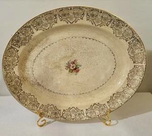 Vintage Paden City Keramik einzigartige Crackle-Verglasung 16" ovale Platte 22k Goldrand - Bild 1 von 6