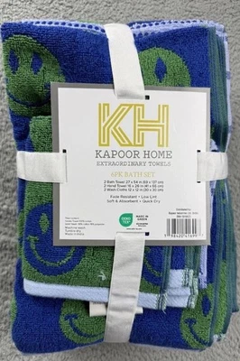 Juego de toallas de baño Kapoor Home 6 piezas cara sonriente azul verde algodón secado rápido Foto 1 de 4