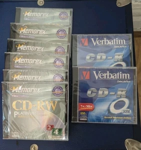 Memorex CD-RW Platinum 4x Rewrite Speed & Verbatim CD-R 1x-16x SEALED Lot Of 8 - Picture 1 of 4