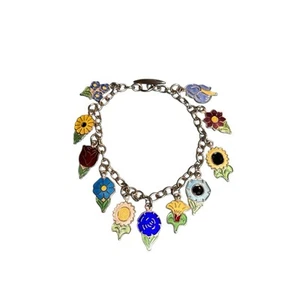 Meka Denmark Sterling Silber Blume Bettelarmband Emaille Wildblumen Vintage - Bild 1 von 7