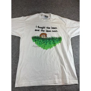VINTAGE 90s I Fought The Lawn And The Lawn Won Shirt Mens XL White Single Stitch - Picture 1 of 7