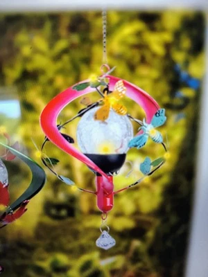 Giratorio de viento solar de metal y vidrio para exteriores colgante decorativo bola craquelada (abejas) Foto 1 de 2