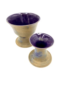 Chalice and Candle stick holder - Purple and brown - hand thrown - Picture 1 of 5