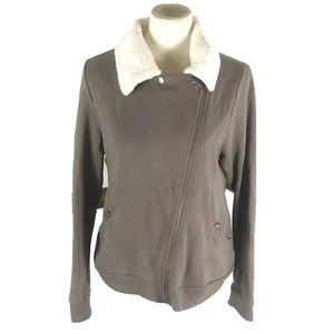 Exertek Womans Jacket Size L Asymmetrical Zipper Tan Fleece Neckline Has Pockets - Picture 1 of 4