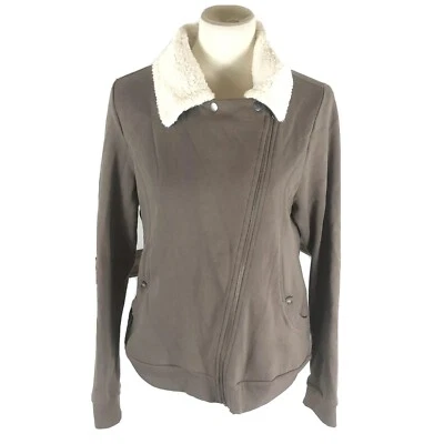 Exertek Womans Jacket Size L Asymmetrical Zipper Tan Fleece Neckline Has Pockets - Image 1 of 4
