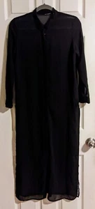 Sheer Black Tunic Blouse S Long Sleeve Button Down Collared Layering Zara - Bild 1 von 5