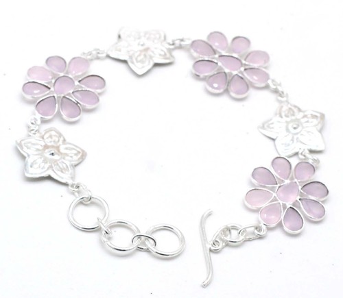 VALENTINO Bracciale gioiello fatto a mano argento sterling 925 quarzo rosa pietre preziose misura 7 8"