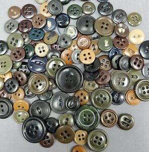 Vintage Brown Green Camo Plastic Buttons Mixed Lot of 100+ Many Colts