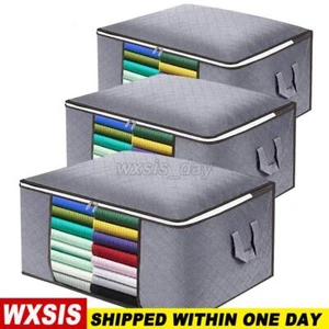 6/12 Stck. Kleidung Decke Aufbewahrungstasche Faltbar Bambus Organizer Reißverschluss Boxen - Bild 1 von 15